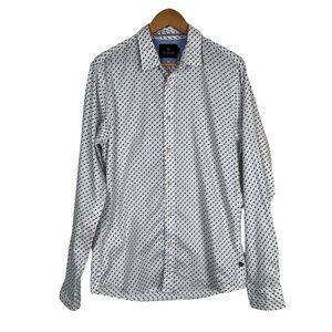 Scotch & Soda Mens Button Up Shirt Large Blue White‎ Dashed Preppy Funky